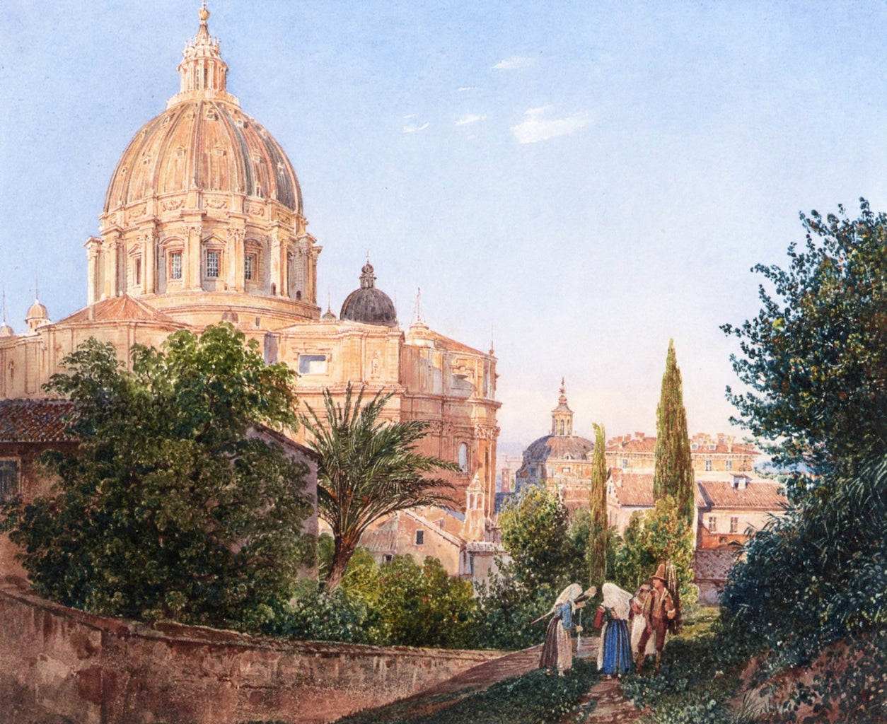 St. Peter's from the Vatican Garden, vintage artwork by Rudolf von Alt, A3 (16x12") Poster Print