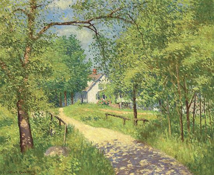 Cottage in the Woods, vintage artwork by Joseph Eliot Enneking, 12x8" (A4) Poster