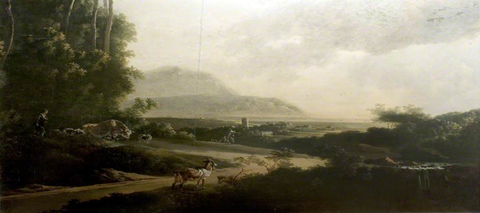 Landscape with a Winding Roadway, vintage artwork by Adam Pynacker, 12x8" (A4) Poster