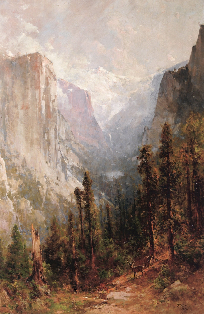 El Capitan with Clouds Rest beyond, Yosemite, vintage artwork by Thomas Hill, 12x8" (A4) Poster