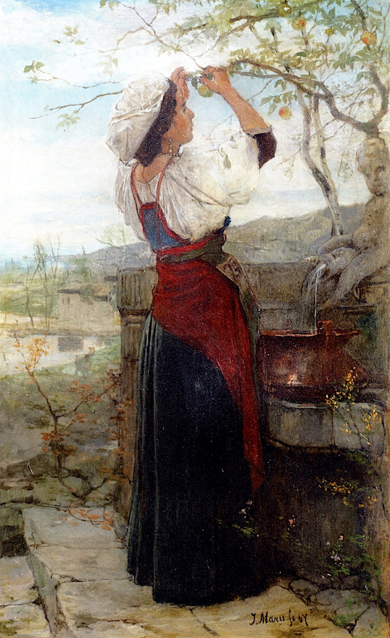 Gathering Fruits, vintage artwork by Johannes Evert Hendrik Akkeringa, 12x8" (A4) Poster