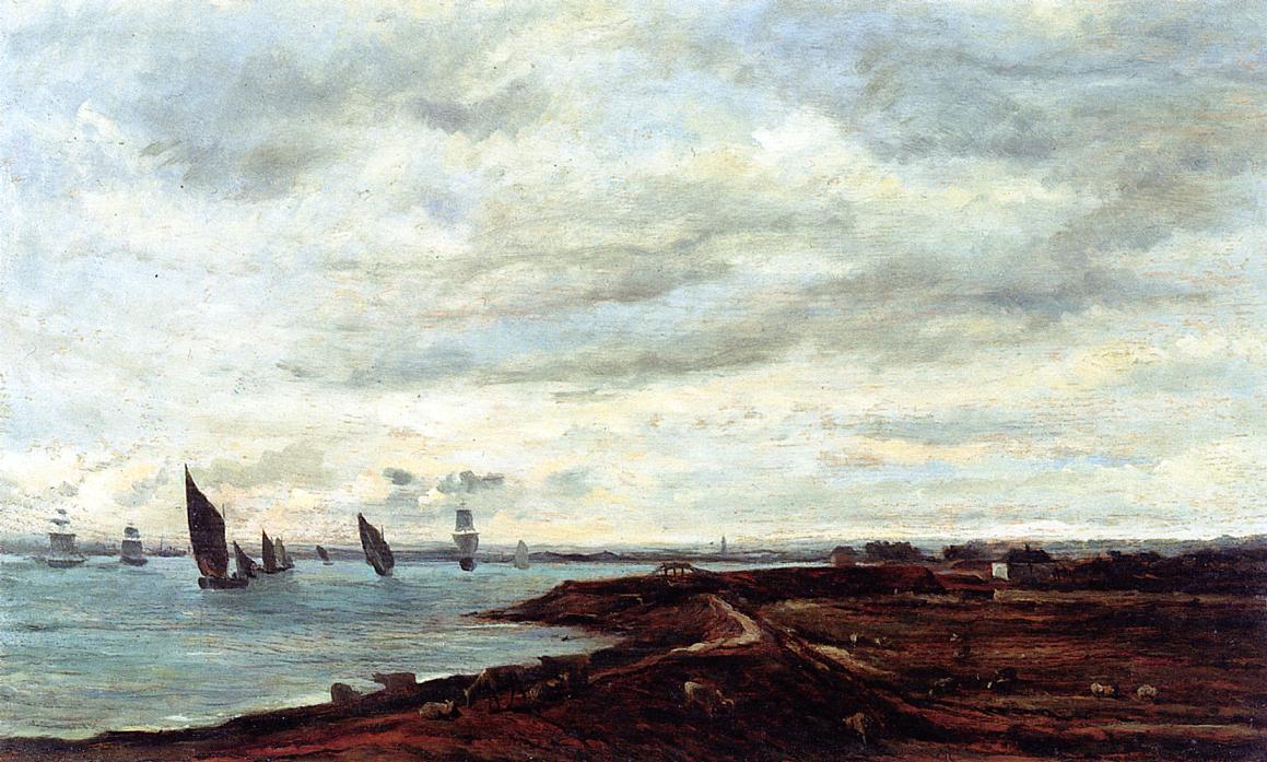 The Banks of the Thames at Eames, vintage artwork by Charles-François Daubigny, A3 (16x12") Poster Print