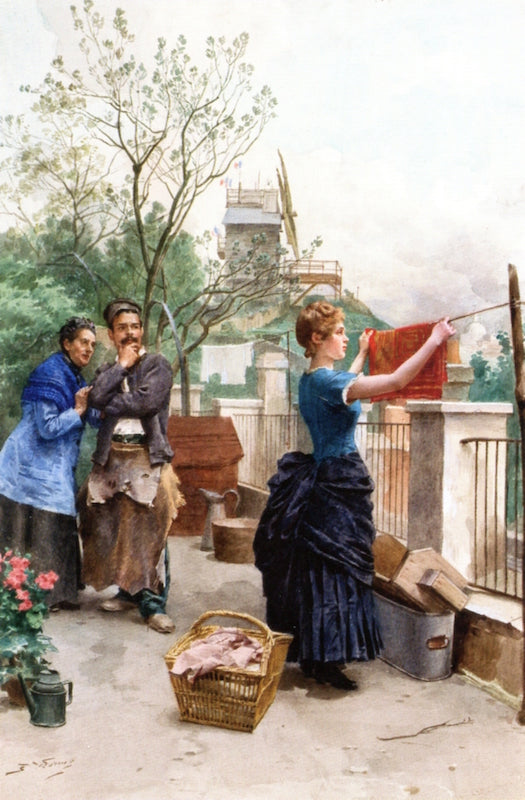 Laundry Day, Montmartre, vintage artwork by Jules Worms, 12x8" (A4) Poster