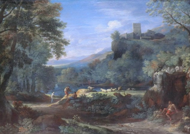 Italian Classical Landscape (Paysage du Latium), vintage artwork by Gaspard Dughet, 12x8" (A4) Poster