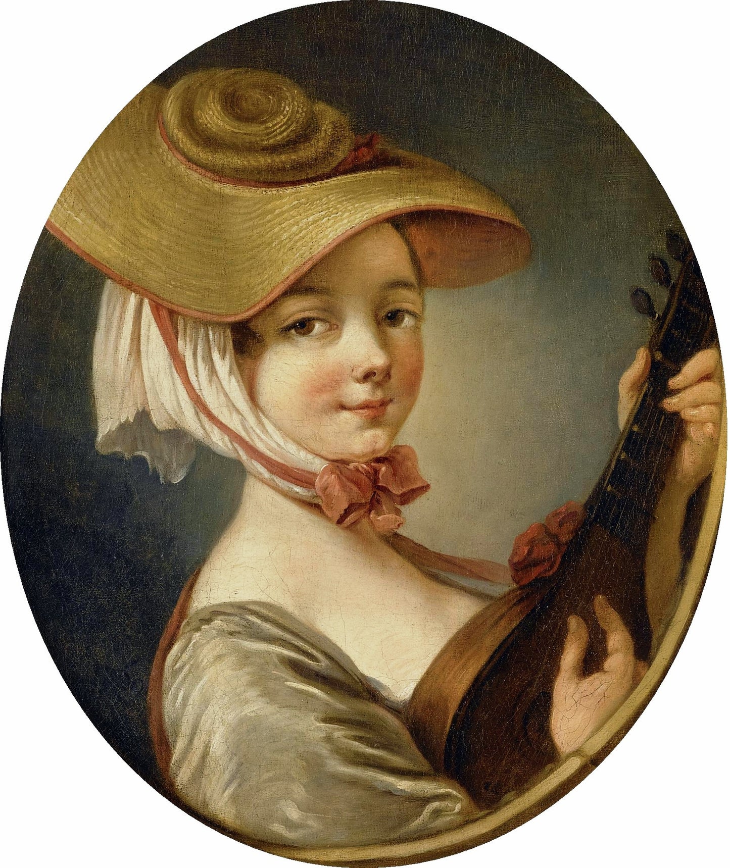 Woman with a Lute, vintage artwork by Jean-Baptiste Deshays de Colleville, 12x8" (A4) Poster