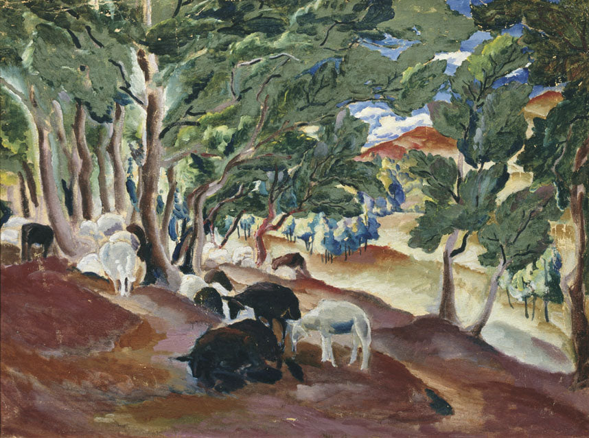 Sheep at the Forest's Edge, vintage artwork by Alexei Kravchenko, 12x8" (A4) Poster