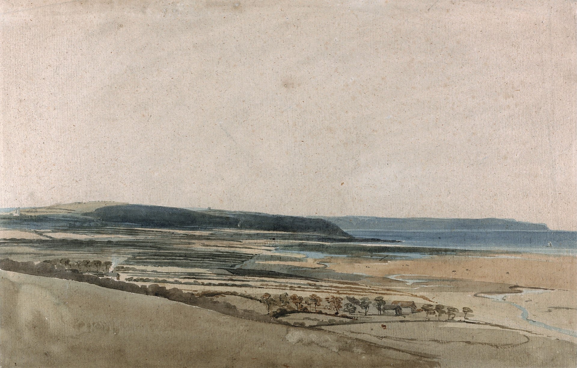 Estuary on the River Taw, Devon, vintage artwork by Thomas Girtin, 12x8" (A4) Poster
