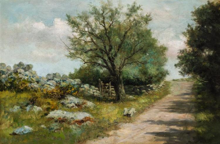 Rock Wall and Fence, vintage artwork by Burr H. Nicholls, 12x8" (A4) Poster