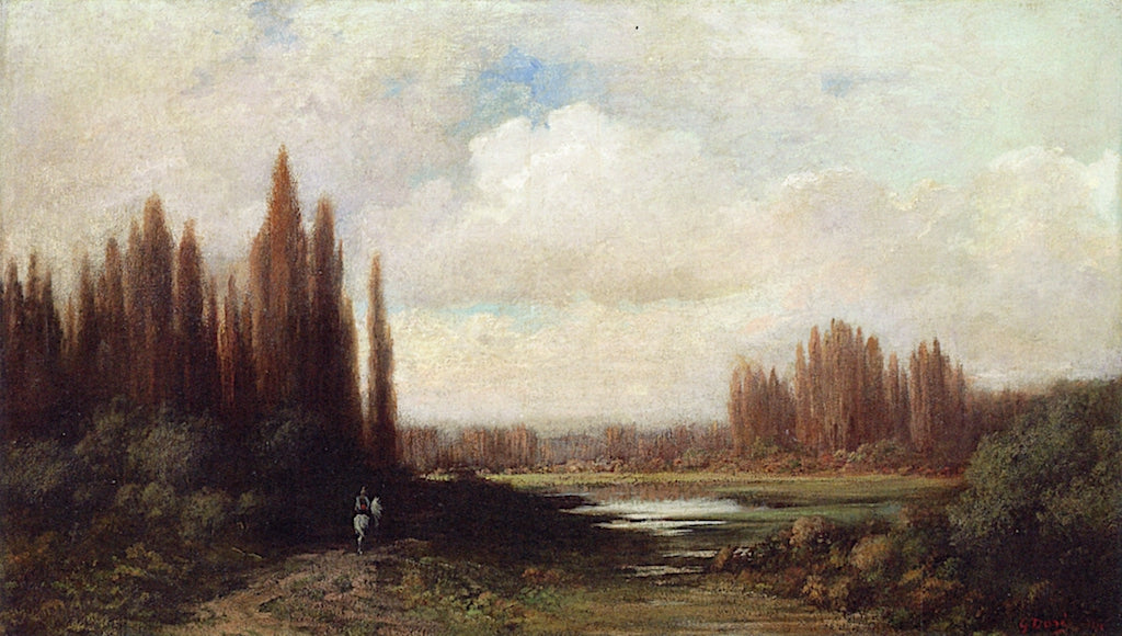 Landscape with a Rider by a Pond, vintage artwork by Gustave Dore, 12x8" (A4) Poster