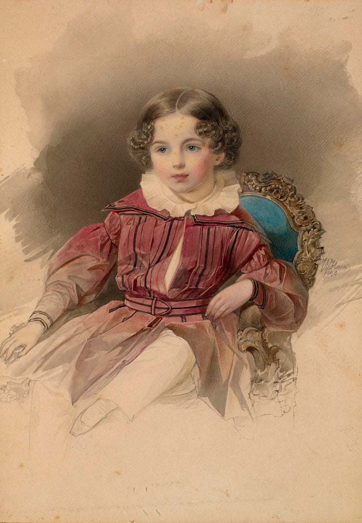 Portrait of a Seated Boy, vintage artwork by Vladimir Hau, A3 (16x12") Poster Print