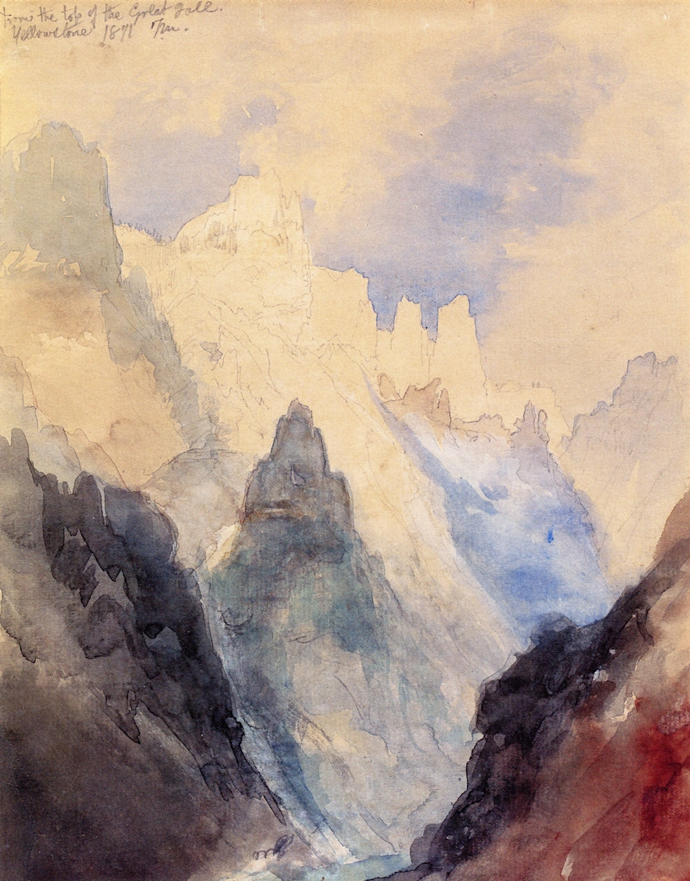 From the Top of Great Fall, Yellowstone, vintage artwork by Thomas Moran, 12x8" (A4) Poster