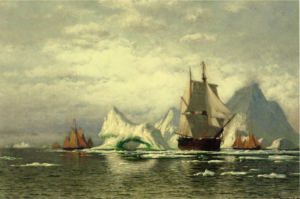 Arctic Whaler Homeward Bound Among the Icebergs, vintage artwork by William Bradford, 12x8" (A4) Poster