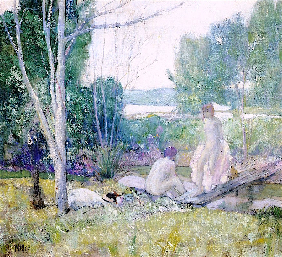 Bathers, Giverny, vintage artwork by Richard Edward Miller, 12x8" (A4) Poster