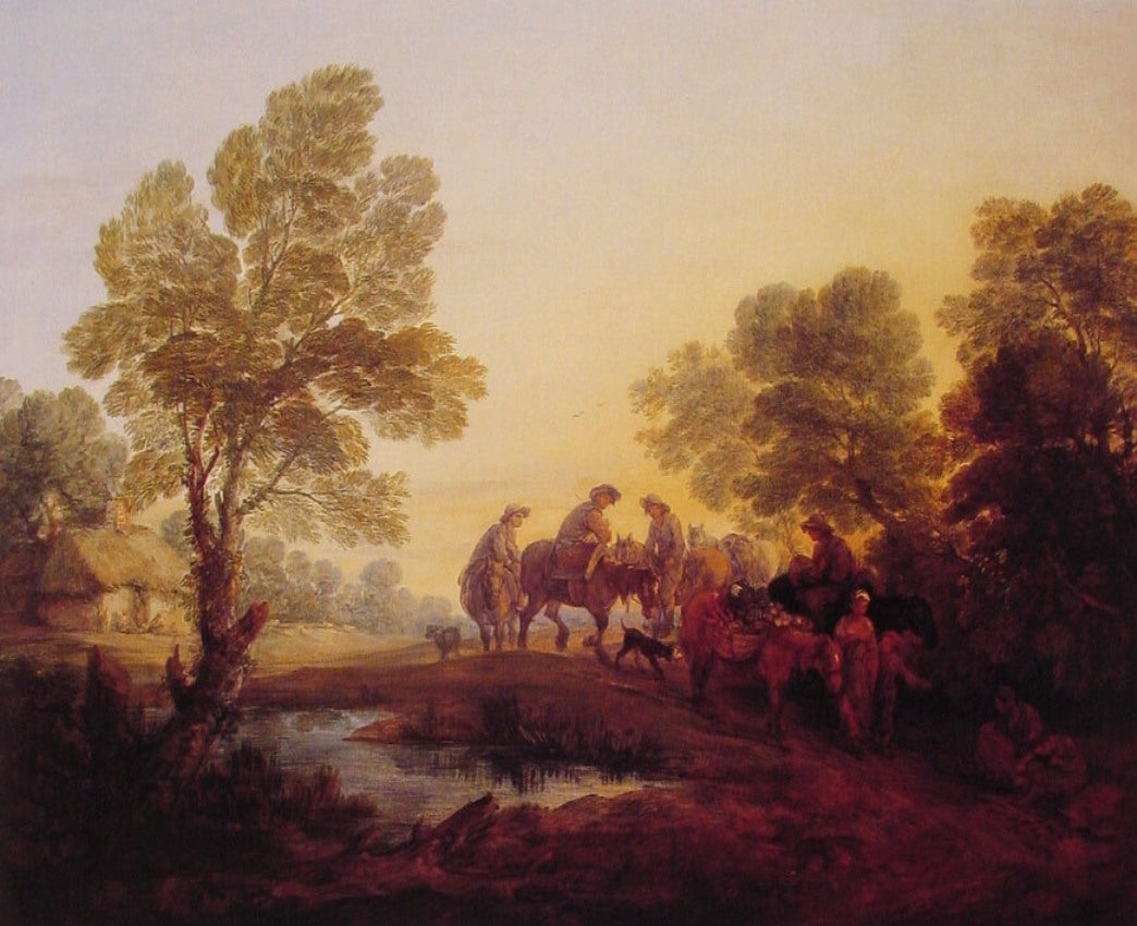 Evening Landscape - Peasants and Mounted Figures, vintage artwork by Thomas Gainsborough, 12x8" (A4) Poster