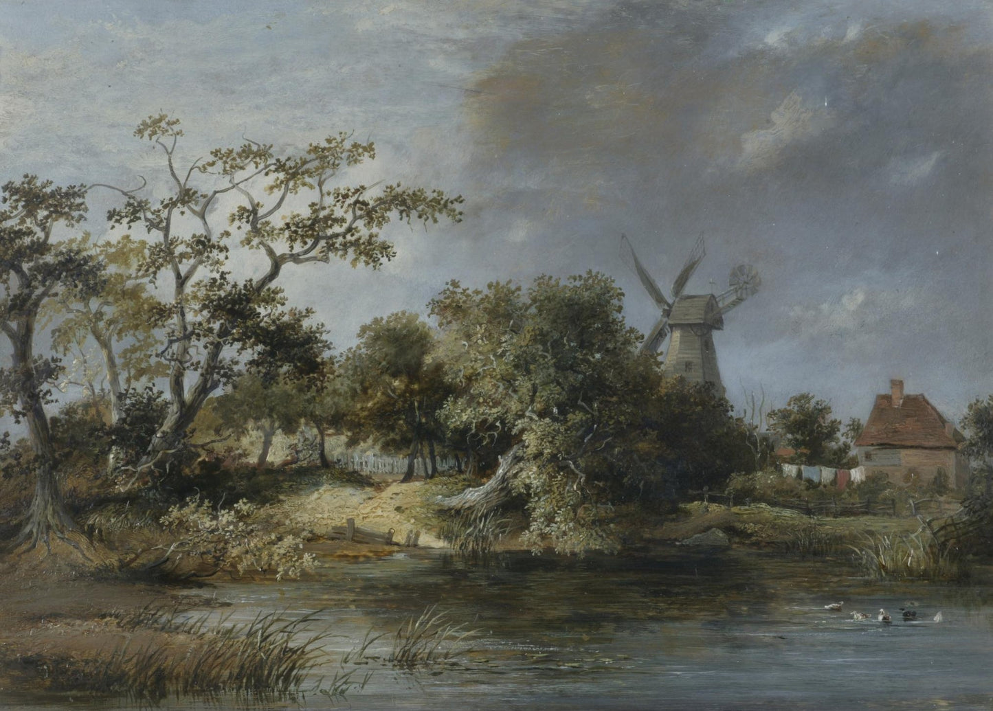 Ponds and Windmill, Hastings, vintage artwork by James Stark, A3 (16x12") Poster Print