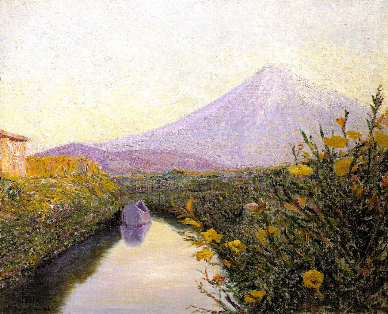 Fuji from the Canal, Iwabuchi, vintage artwork by Lilla Cabot Perry, 12x8" (A4) Poster