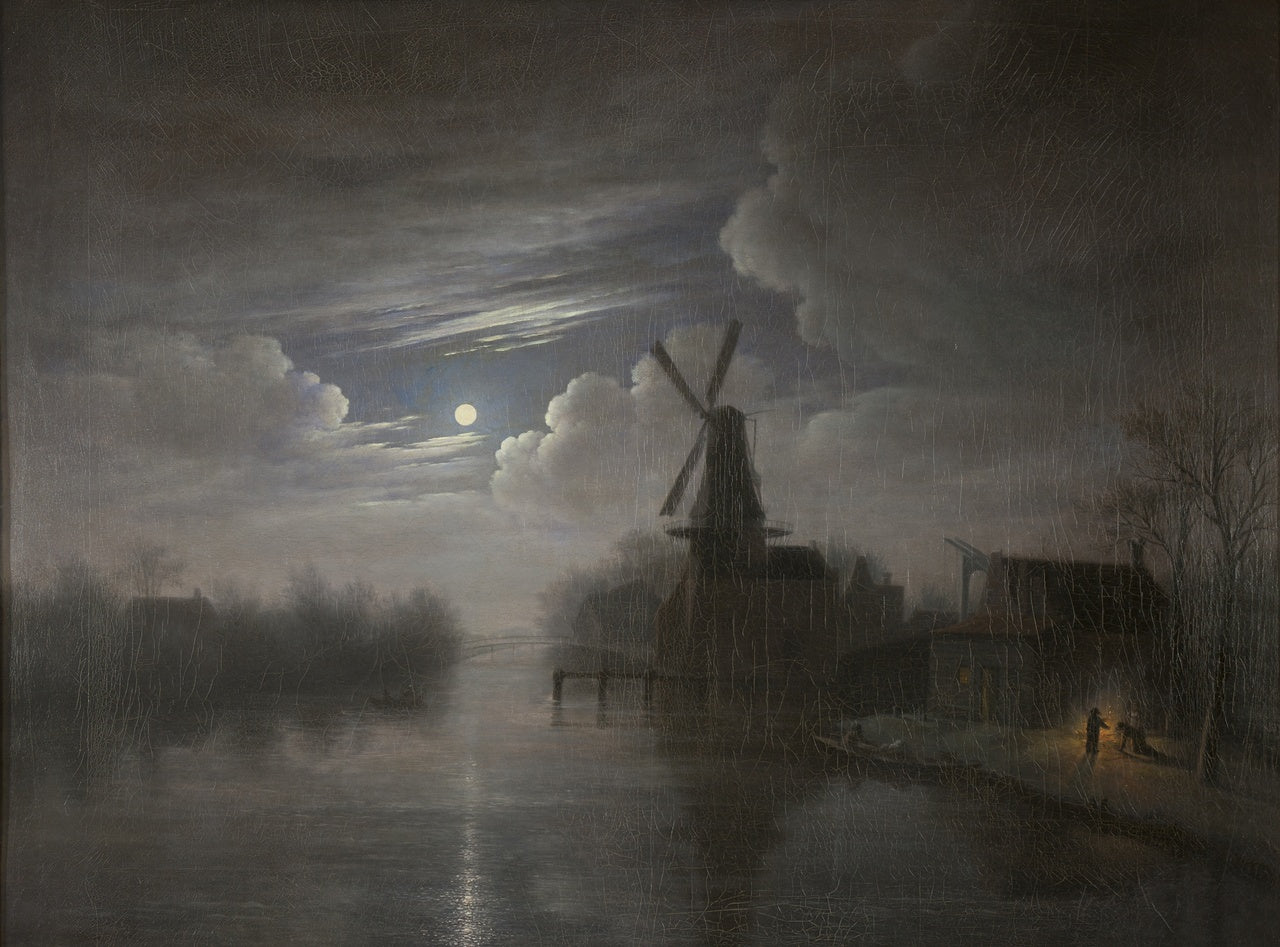 View along the Spaarne at Haarlem in Moonlight, vintage artwork by Gerrit Jan Michaëlis, 12x8" (A4) Poster