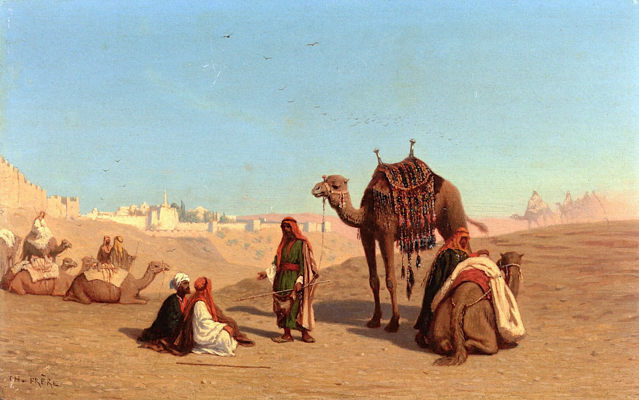 Outside the City Walls by the Jaffa Gate, Jerusalem, vintage artwork by Charles Theodore Frère, A3 (16x12") Poster Print