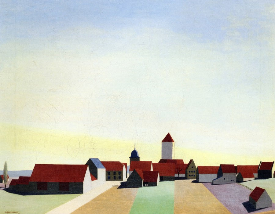 Village Landscape, Erlach near Wurzburg, vintage artwork by Carl Grossberg, 12x8" (A4) Poster