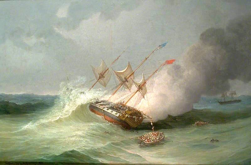 Burning of 'The Kent', 1st March 1825, vintage artwork by William Daniell, 12x8" (A4) Poster