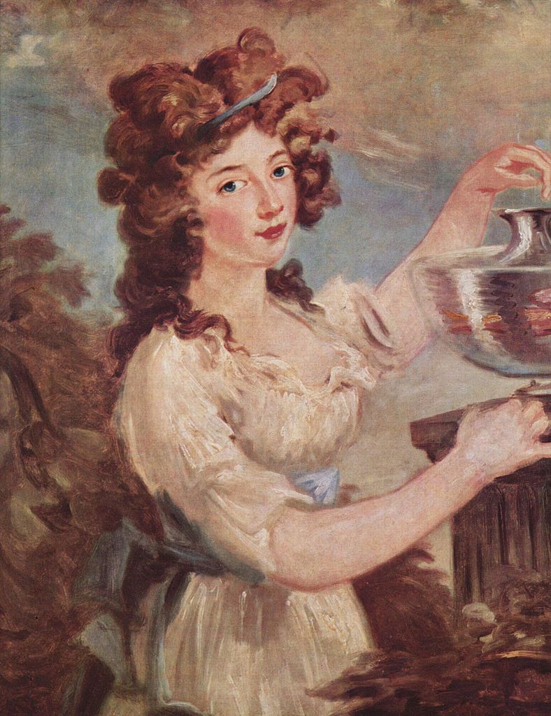 Portrait of a young lady with a goldfish, vintage artwork by Carl Fredrik von Breda, 12x8" (A4) Poster