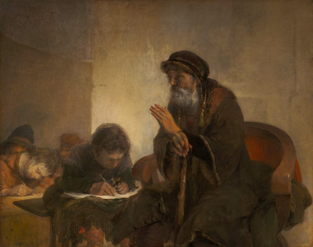 Homer Dictating to Scribes, vintage artwork by Aert de Gelder, 12x8" (A4) Poster