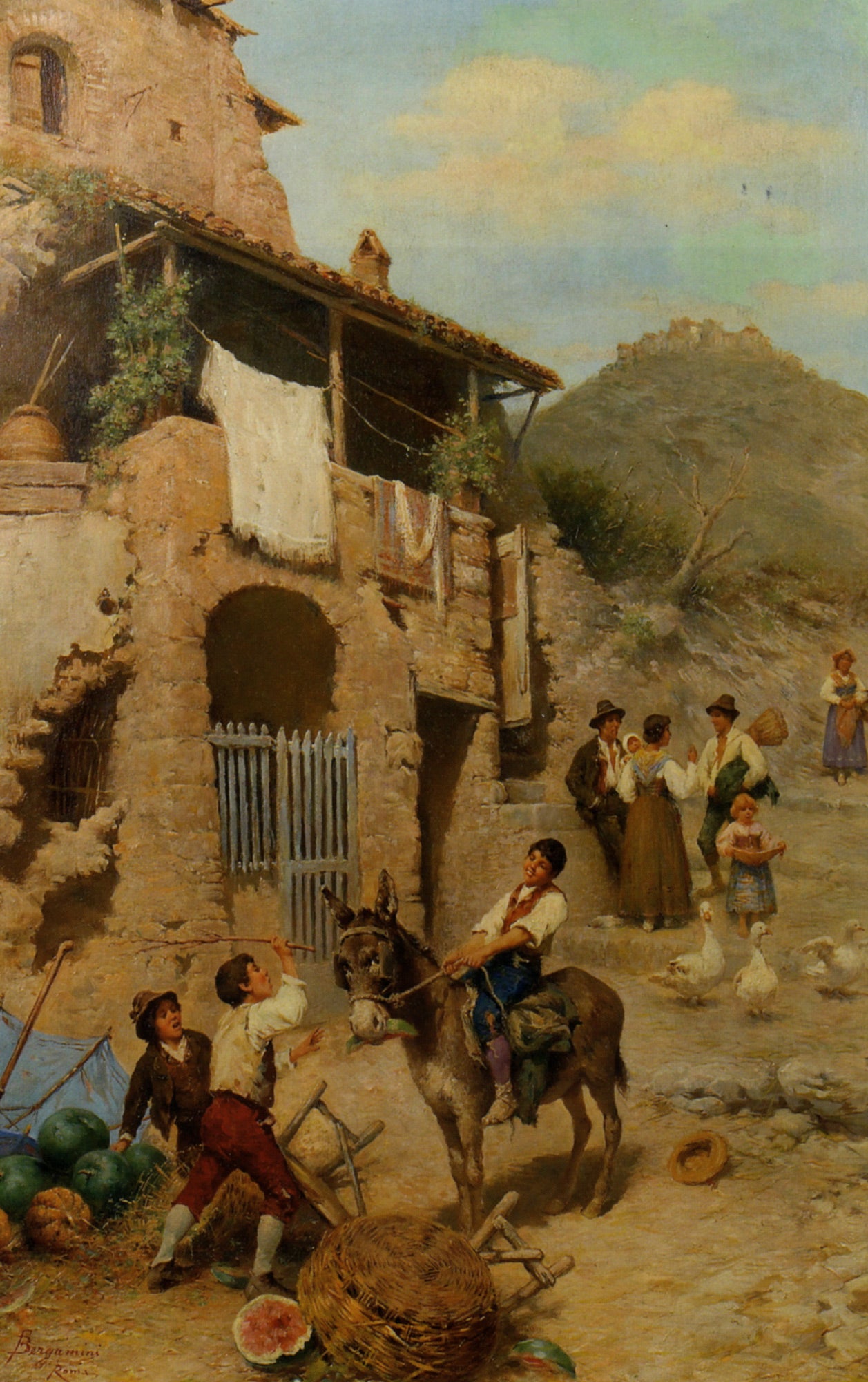 A Donkey's Reward, vintage artwork by Francesco Bergamini, A3 (16x12") Poster Print