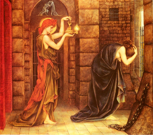 Hope in the Prison of Despair, vintage artwork by Evelyn de Morgan, 12x8" (A4) Poster