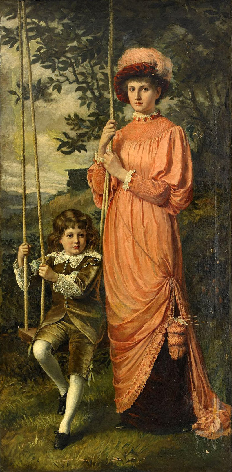 Portrait of a Boy and Young Woman in the Park, vintage artwork by John Hanson Walker, 12x8" (A4) Poster