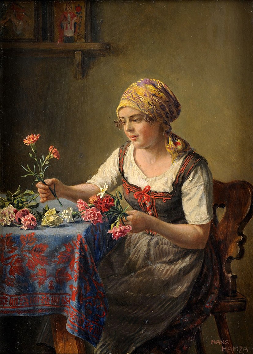 The pretty flower girl, vintage artwork by Hans Hamza, 12x8" (A4) Poster