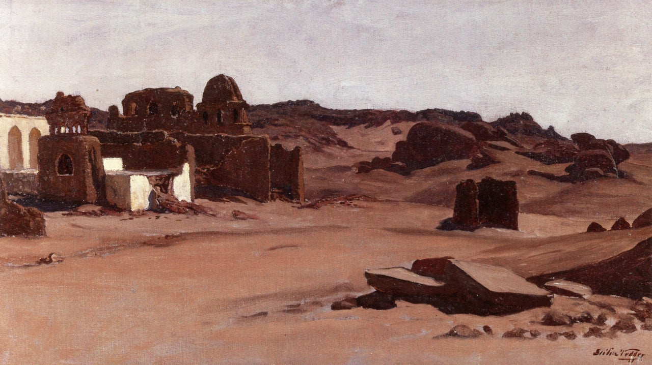 Modern Tombs, Aswan, Egypt, vintage artwork by Elihu Vedder, 12x8" (A4) Poster