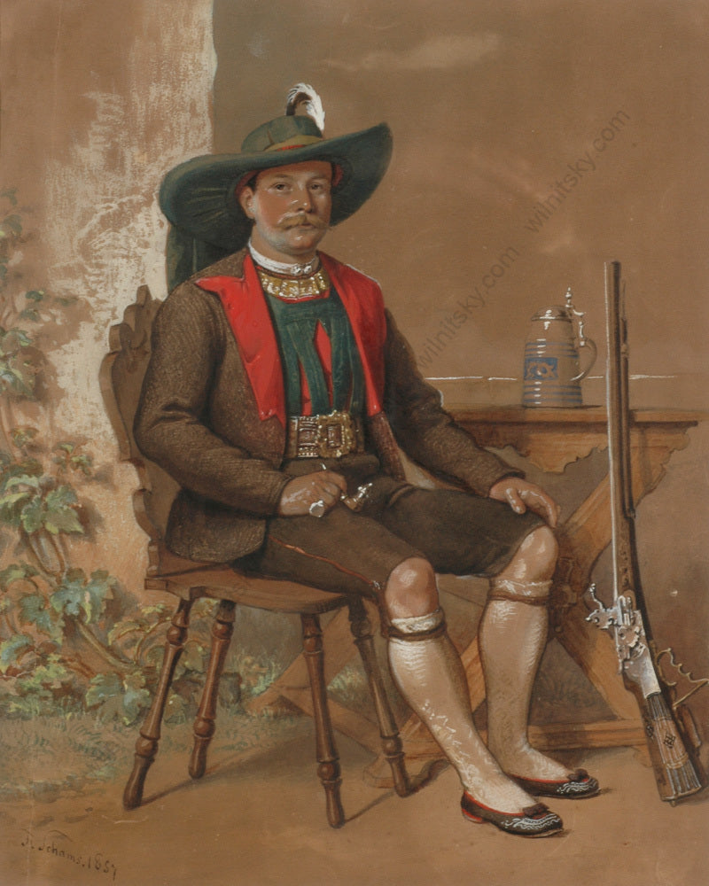 Portrait of a Tyrolean Shooter, vintage artwork by Franz Schams, 12x8" (A4) Poster