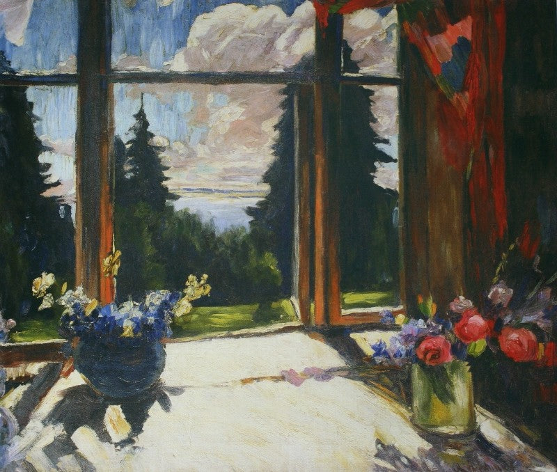 Flowers on Veranda, vintage artwork by Abram Efimovich Arkhipov, 12x8" (A4) Poster