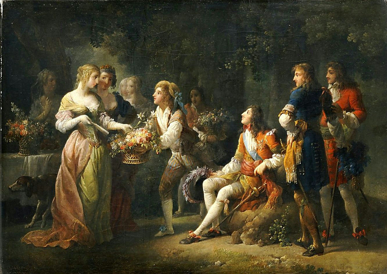 Louis XIV of France Declaring his Love for Louise de la Vallière in the Bois de Vincennes, vintage artwork by Jean-Frederic Schall, 12x8" (A4) Poster