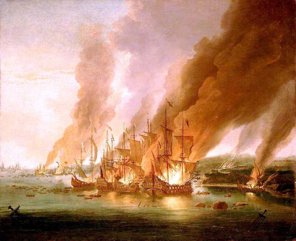 The Battle of La Hogue, 23 May 1692, vintage artwork by Adriaen van Diest, 12x8" (A4) Poster