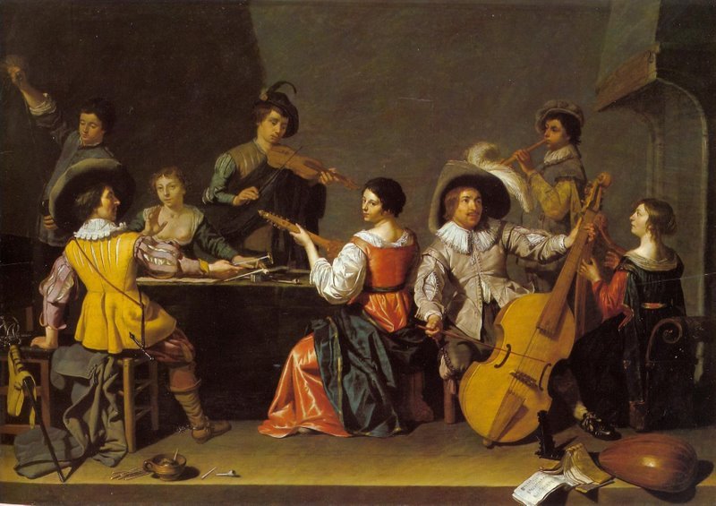 Musical company, vintage artwork by Jan van Bijlert, 12x8" (A4) Poster