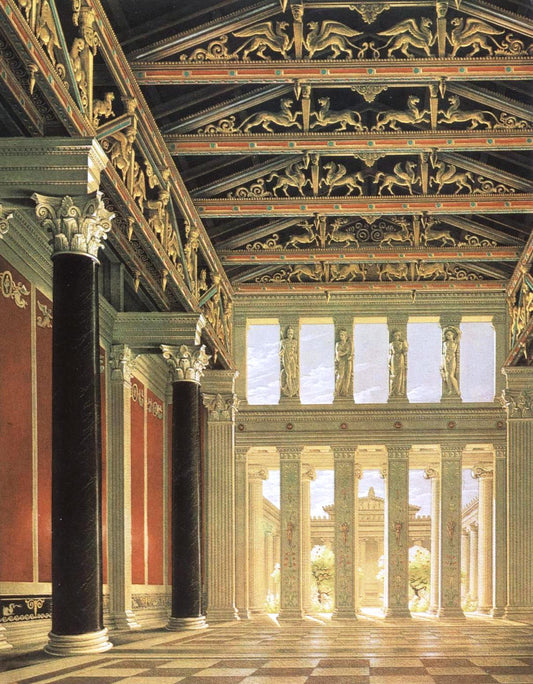 Inner view of the reception hall on the Acropolis in Athens, vintage artwork by Karl Friedrich Schinkel, 12x8" (A4) Poster