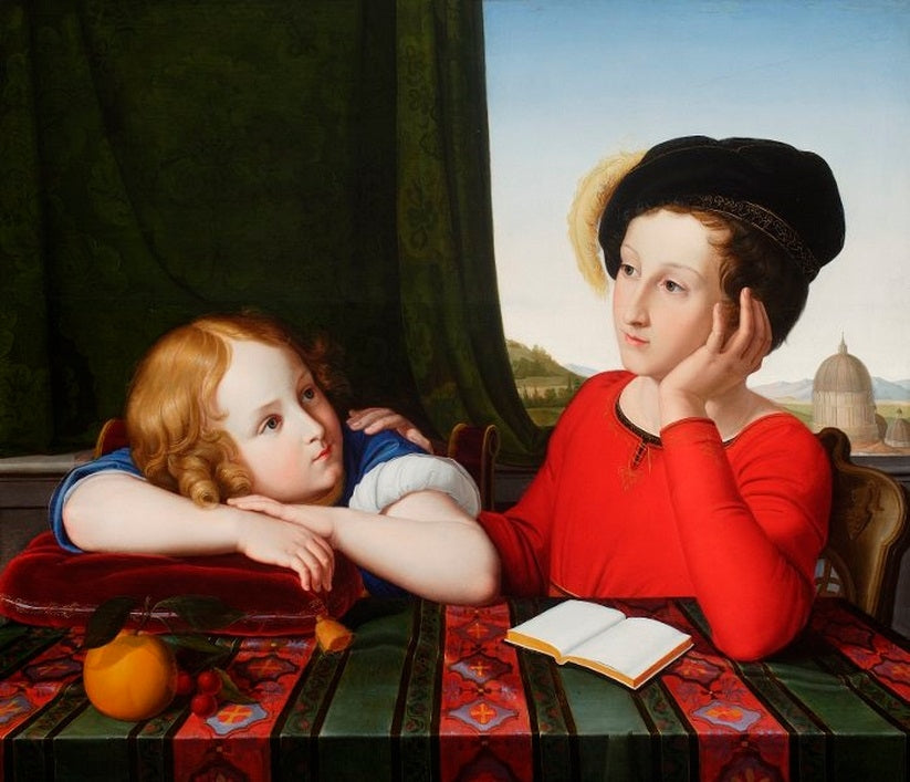 Portrait of Wieńczysław and Konstanty Potocki in childhood, vintage artwork by Friedrich Wilhelm Schadow, 12x8" (A4) Poster