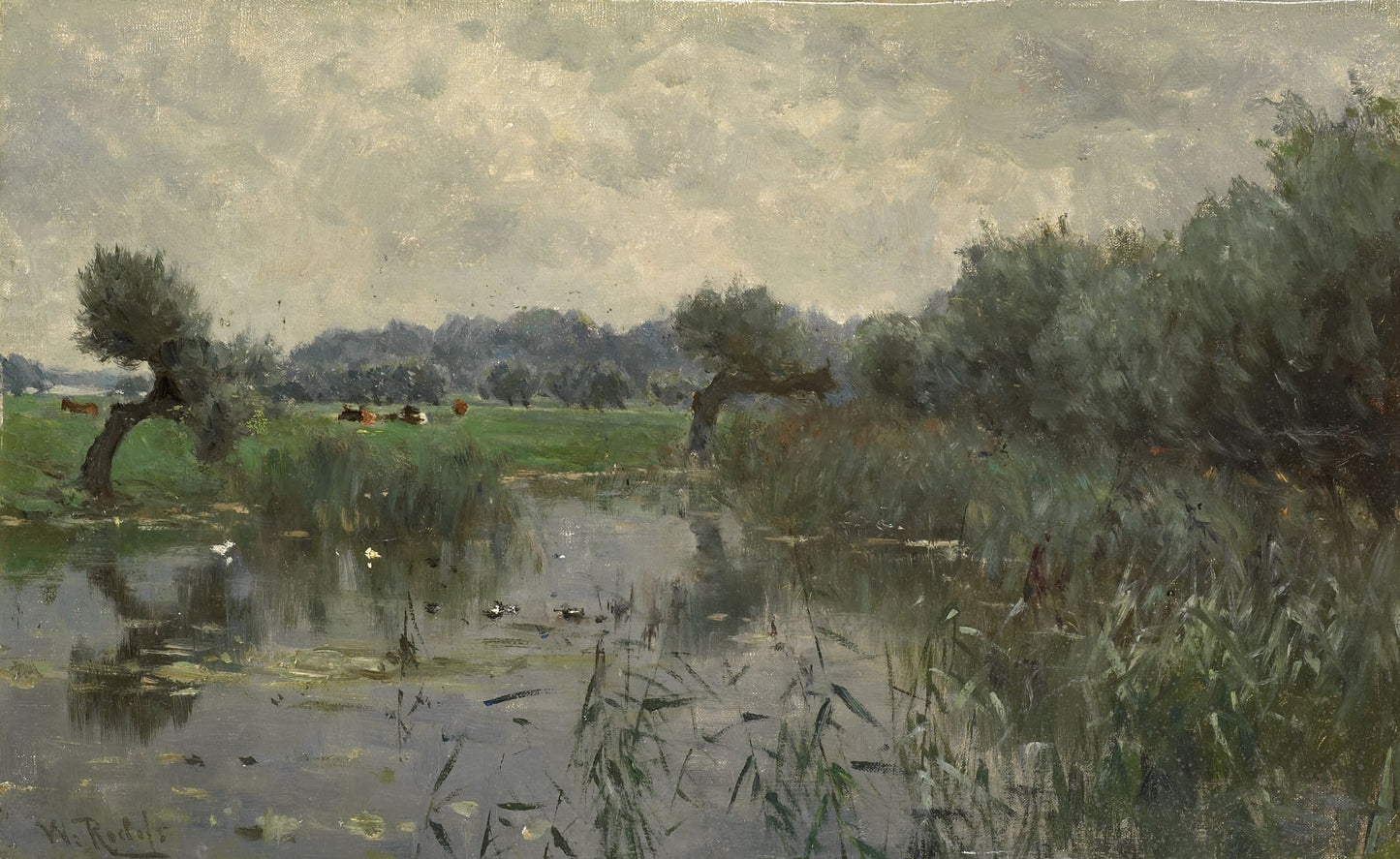 Water Meadows on the River IJssel, vintage artwork by Willem Roelofs, 12x8" (A4) Poster