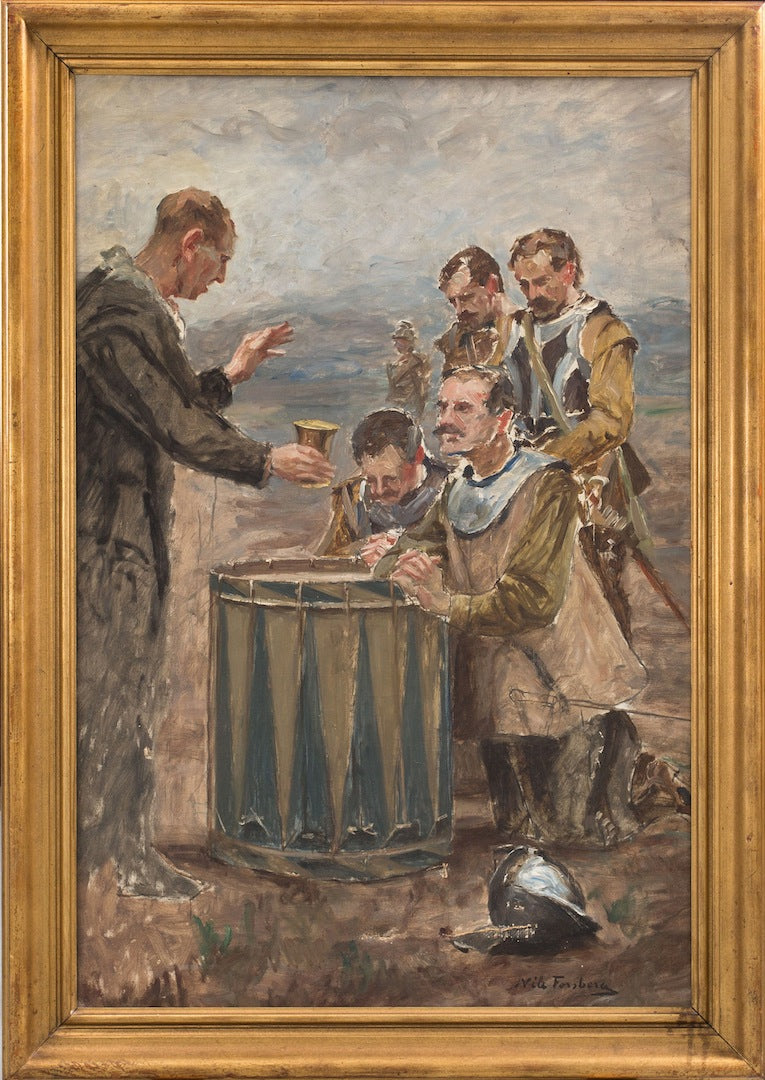 Soldiers Taking Communion, vintage artwork by Nils Forsberg, 12x8" (A4) Poster
