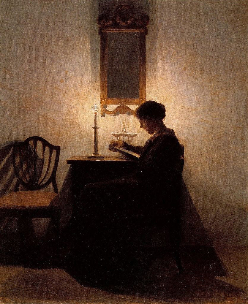 Woman Reading by Candlelight by Peter Ilsted,A3(16x12")Poster