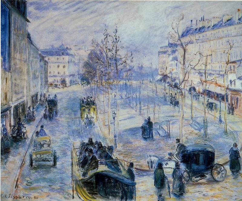 Boulevard de Clichy, Winter, Sunlight Effect, vintage artwork by Camille Pissarro, 12x8" (A4) Poster