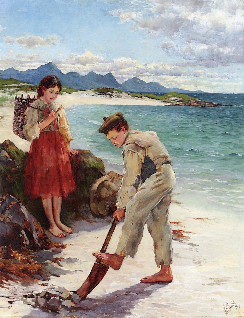 On the Beach, Connemara, vintage artwork by William Henry Bartlett, 12x8" (A4) Poster