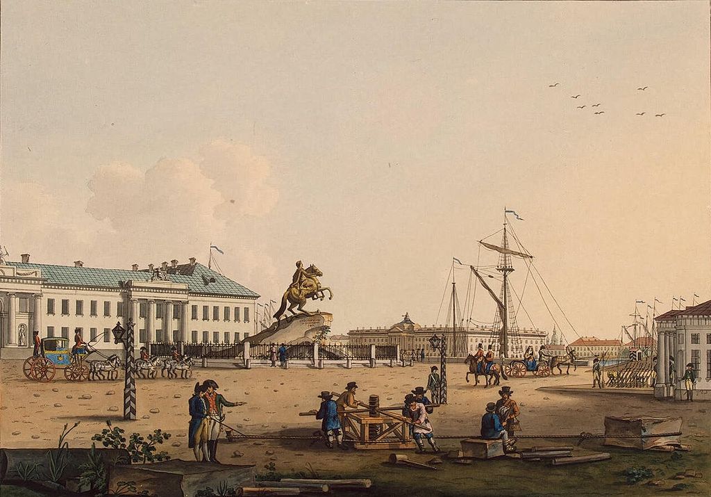 Senate Square with Monument of Peter the Great, vintage artwork by Benjamin Patersen, 12x8" (A4) Poster