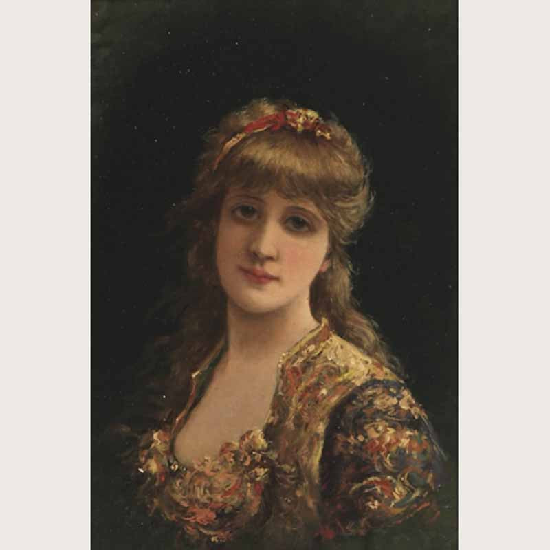 Blond Girl in a Patterned Dress, vintage artwork by Emile Eisman-Semenowsky, 12x8" (A4) Poster