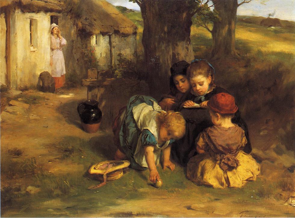 Happy as the Day is Long, vintage artwork by Thomas Faed RA HRSA, 12x8" (A4) Poster