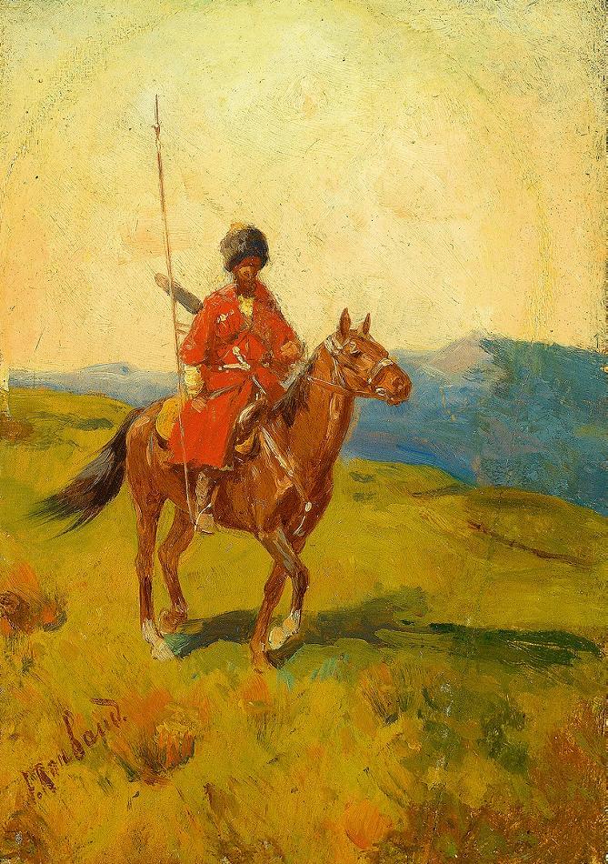 Circassian Horseman in Red Coat by Franc Alekseevich Rubo,A3(16x12")Poster