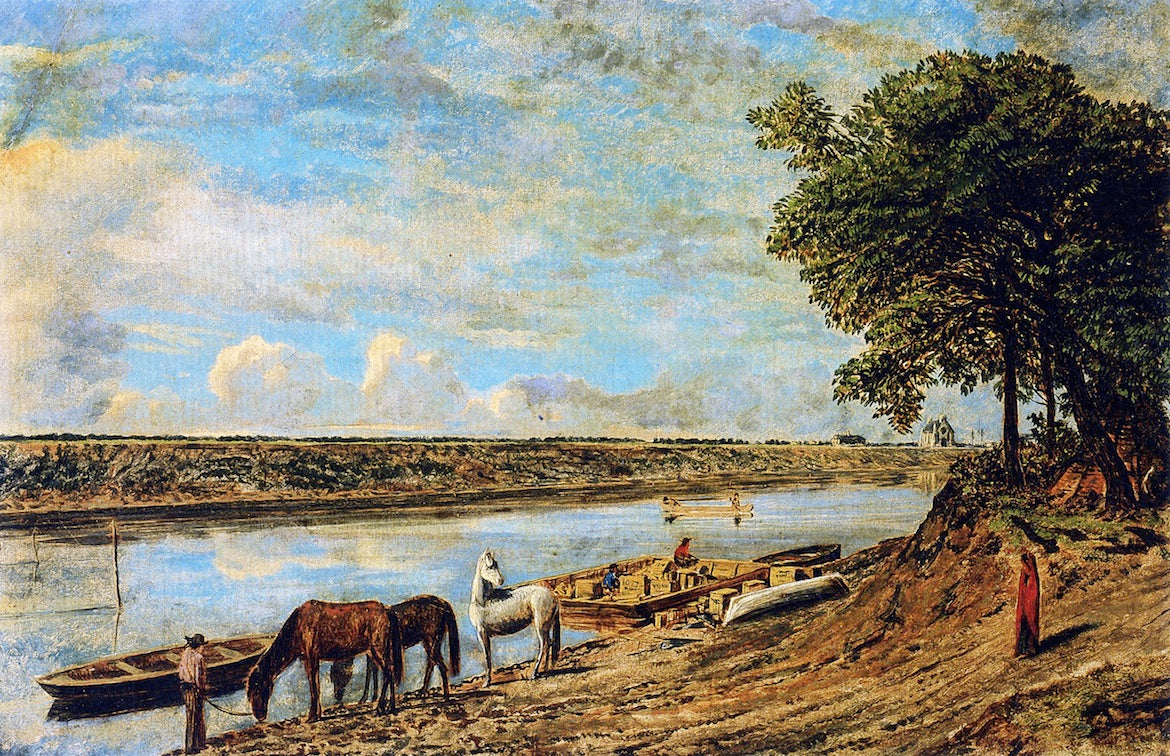 Red River Ferry across to St. Boniface, vintage artwork by William George Richardson Hind, 12x8" (A4) Poster