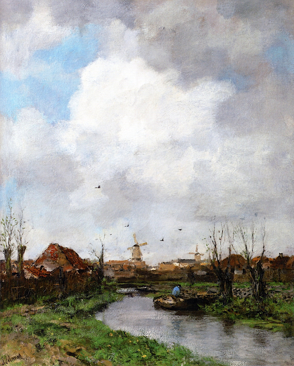 The Canal: Salad Gardens near The Hague, vintage artwork by Jacob Maris, 12x8" (A4) Poster