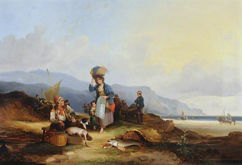 Fisher Folk, vintage artwork by William Shayer Snr, 12x8" (A4) Poster